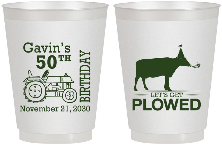 Personalized Birthday 16 oz Frosted Cups - 50th Lets Get Plowed | 20037