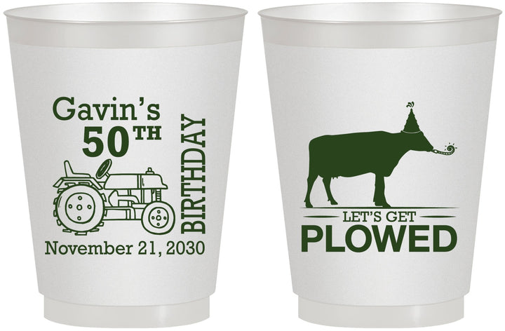 Personalized Birthday 16 oz Frosted Cups - 50th Lets Get Plowed | 20037