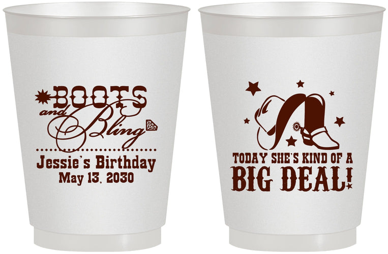 Personalized Birthday 16 oz Frosted Cups - Boots And Bling | 20038