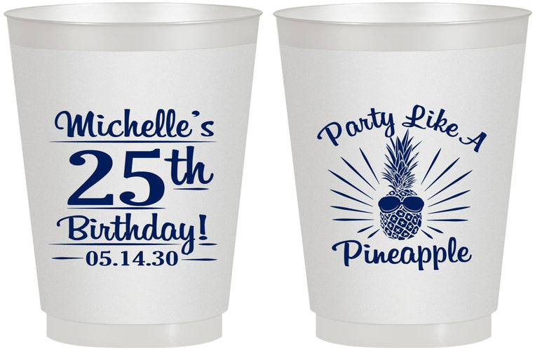 Personalized Birthday 16 oz Frosted Cups - 25th Pineapple | 20043