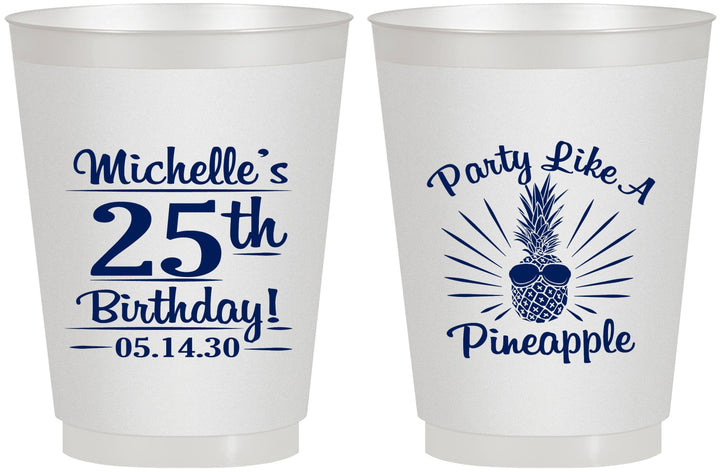 Personalized Birthday 16 oz Frosted Cups - 25th Pineapple | 20043