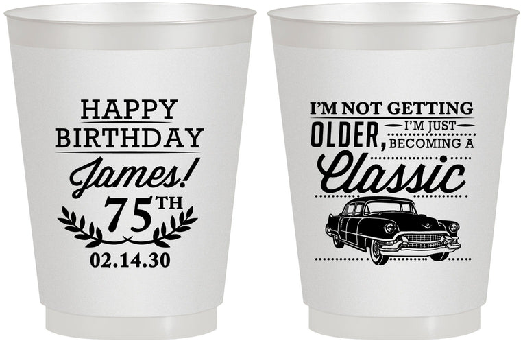 Personalized Birthday 16 oz Frosted Cups - 75th Classic Car | 20055