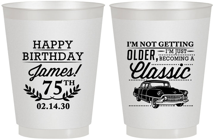 Personalized Birthday 16 oz Frosted Cups - 75th Classic Car | 20055