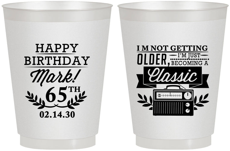 Personalized Birthday 16 oz Frosted Cups - 65th Classic Radio | 20056