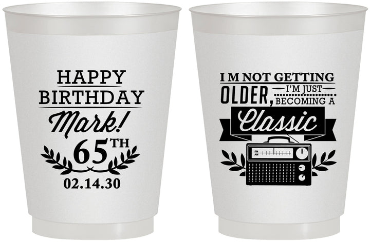 Personalized Birthday 16 oz Frosted Cups - 65th Classic Radio | 20056