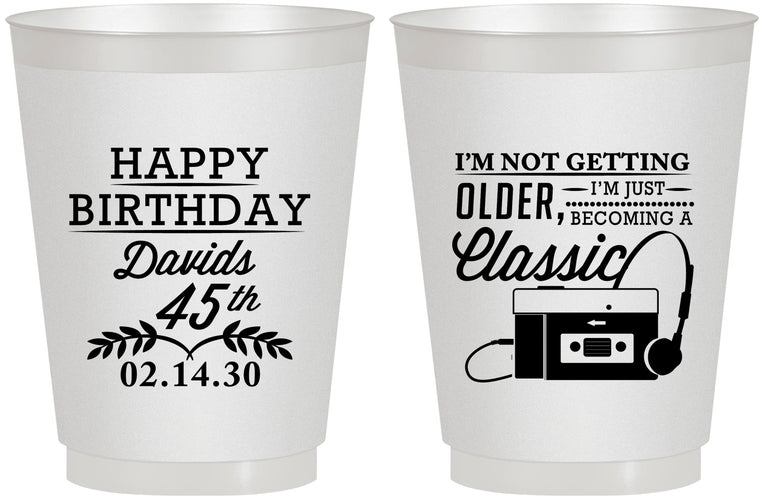 Personalized Birthday 16 oz Frosted Cups - 45th Cassette Tape | 20059