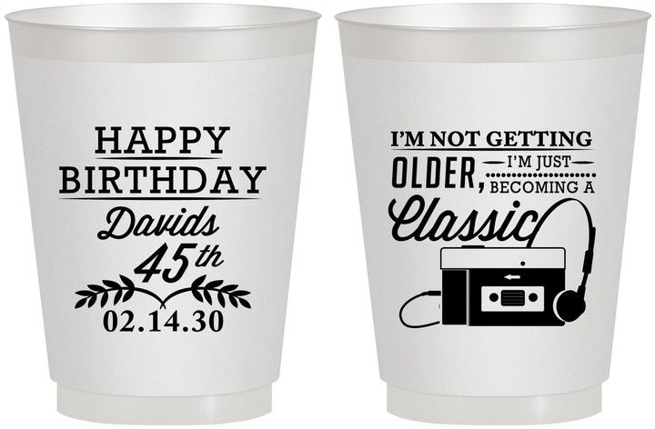 Personalized Birthday 16 oz Frosted Cups - 45th Cassette Tape | 20059