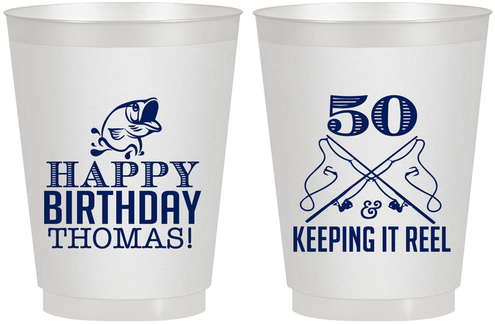 Personalized Birthday 16 oz Frosted Cups - 50th Keeping It Reel | 20066