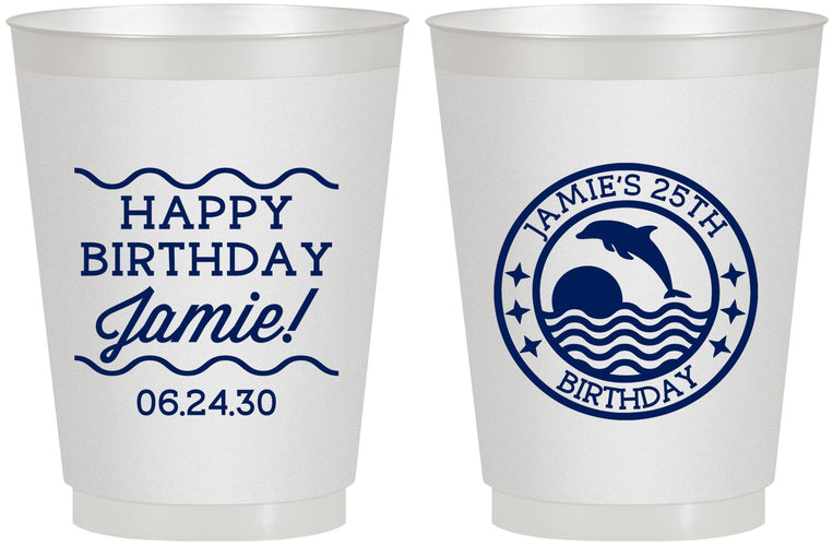 Personalized Birthday 16 oz Frosted Cups - 25th Dolphins | 20077