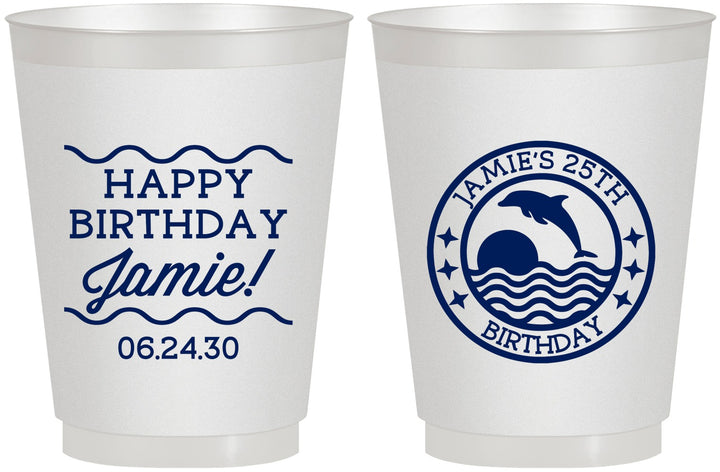 Personalized Birthday 16 oz Frosted Cups - 25th Dolphins | 20077