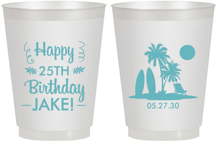 Personalized Birthday 16 oz Frosted Cups - 25th Beach | 20079