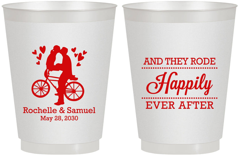 Personalized Wedding 16 oz Frosted Cups - Happily Ever After Bicycle | 201