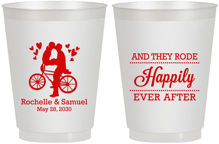 Personalized Wedding 16 oz Frosted Cups - Happily Ever After Bicycle | 201