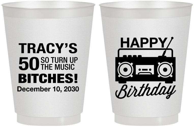 Personalized Birthday 16 oz Frosted Cups - 50th Cassette Tape | 20118