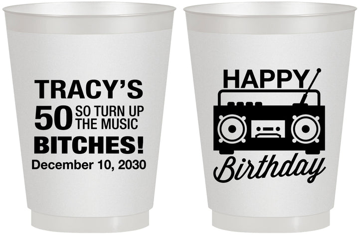Personalized Birthday 16 oz Frosted Cups - 50th Cassette Tape | 20118