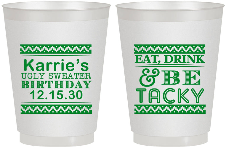 Personalized Birthday 16 oz Frosted Cups - Christmas Eat Drink Tacky | 20137
