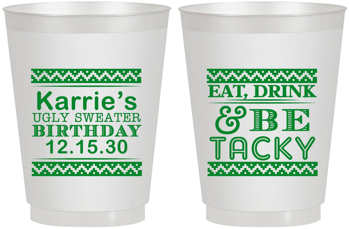 Personalized Birthday 16 oz Frosted Cups - Christmas Eat Drink Tacky | 20137