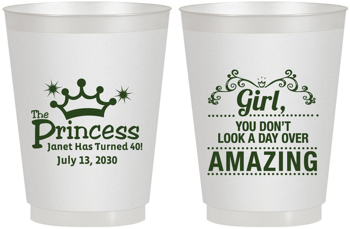 Personalized Birthday 16 oz Frosted Cups - 40th Princess | 20152