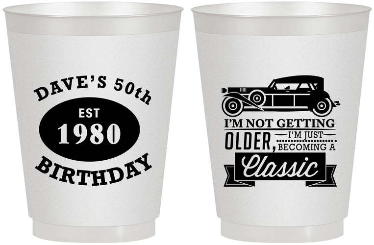 Personalized Birthday 16 oz Frosted Cups - 50th Classic Car | 20156