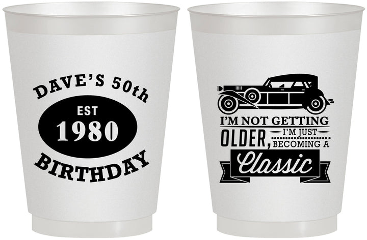 Personalized Birthday 16 oz Frosted Cups - 50th Classic Car | 20156