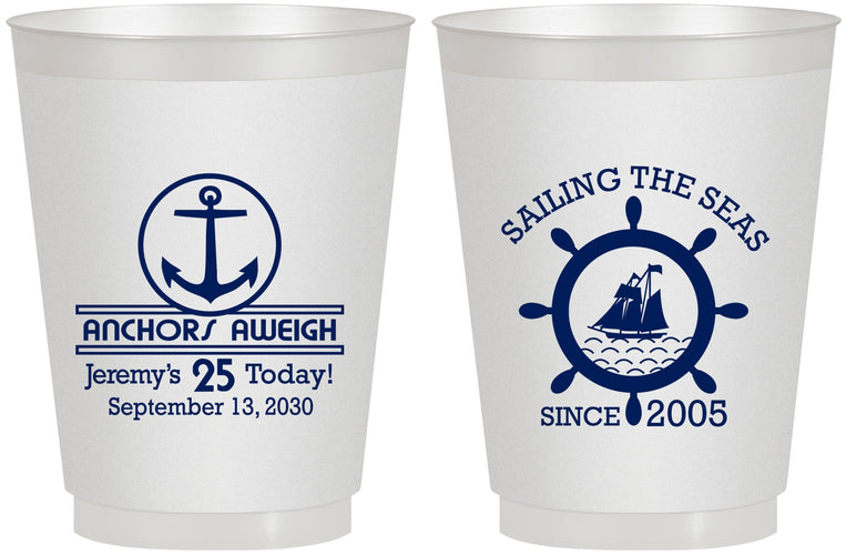 Personalized Birthday 16 oz Frosted Cups - 25th Nautical | 20168
