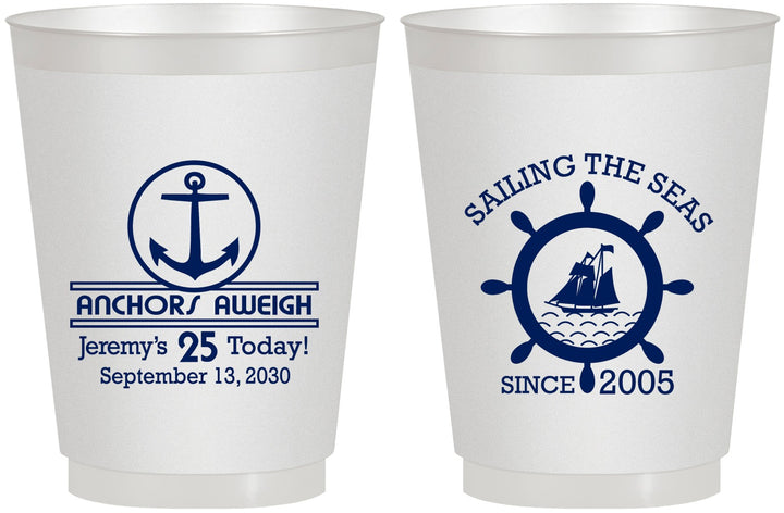 Personalized Birthday 16 oz Frosted Cups - 25th Nautical | 20168