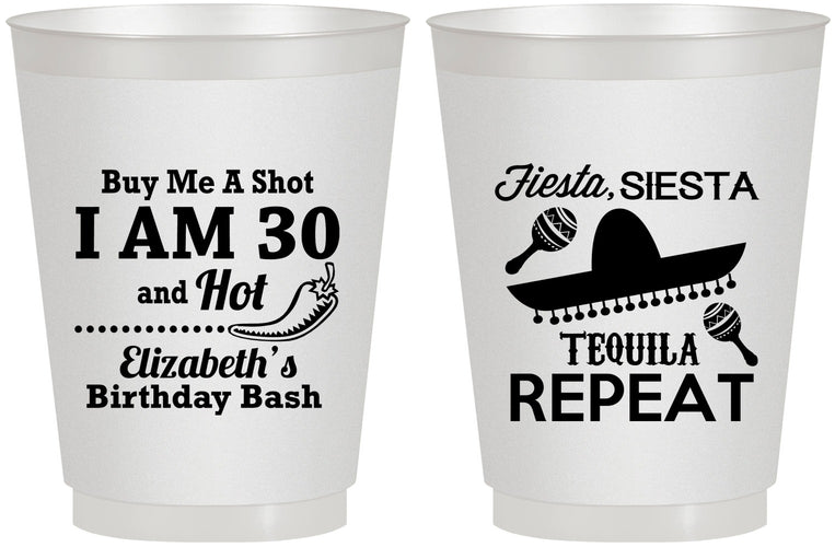 Personalized Birthday 16 oz Frosted Cups - 30th Fiesta Siesta Tequila | 20177