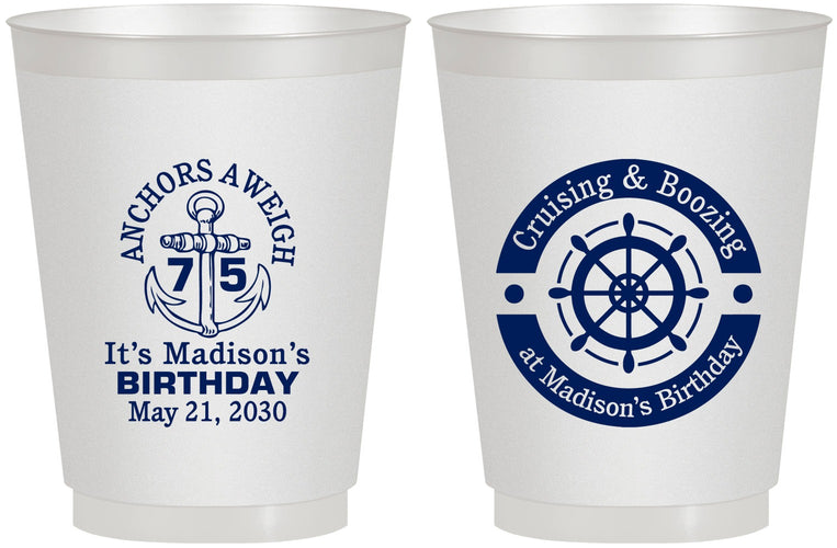 Personalized Birthday 16 oz Frosted Cups - 75th Nautical | 20178