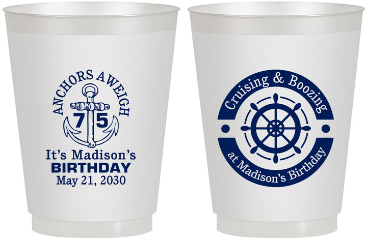 Personalized Birthday 16 oz Frosted Cups - 75th Nautical | 20178