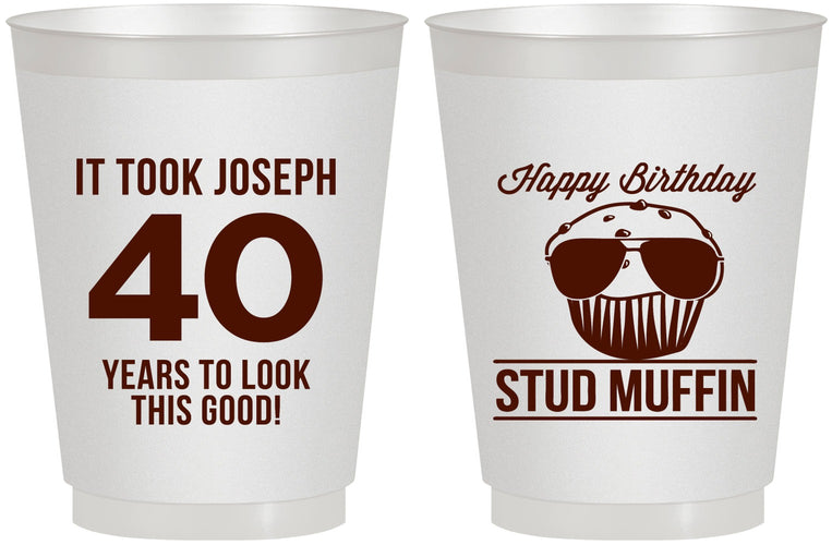 Personalized Birthday 16 oz Frosted Cups - 40th Stud Muffin | 20183
