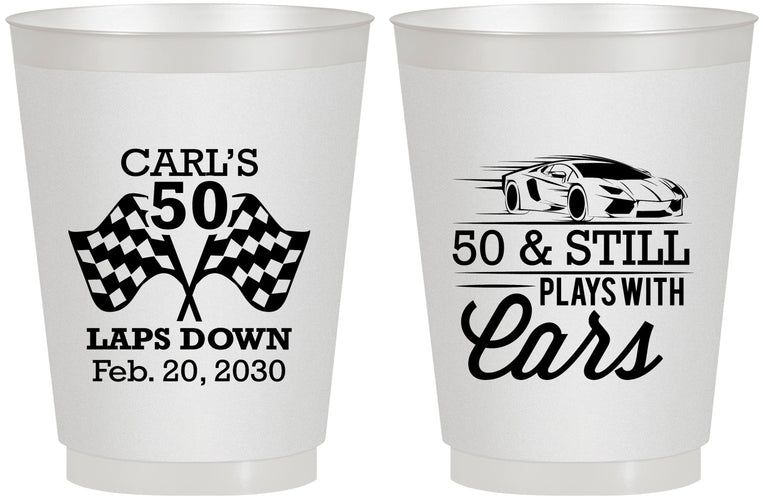 Personalized Birthday 16 oz Frosted Cups - 50th Race Car | 20187