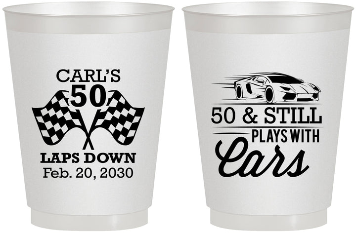 Personalized Birthday 16 oz Frosted Cups - 50th Race Car | 20187
