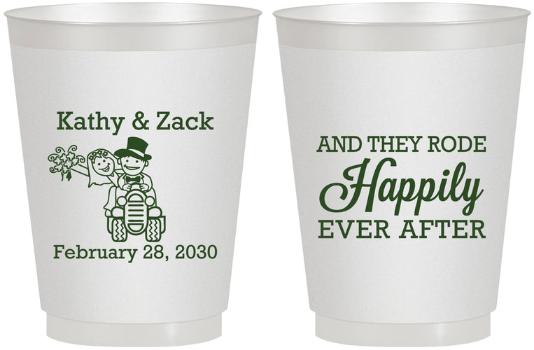 Personalized Wedding 16 oz Frosted Cups - Happily Ever After Tractor | 202