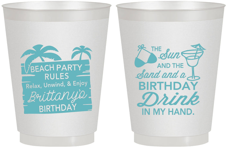 Personalized Birthday 16 oz Frosted Cups - Beach | 20201