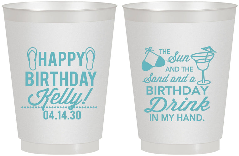 Personalized Birthday 16 oz Frosted Cups - Sun Sand Drink Hand | 20202