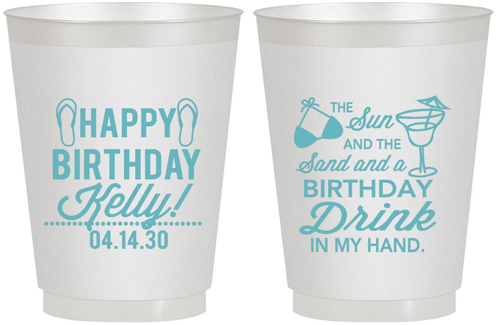 Personalized Birthday 16 oz Frosted Cups - Sun Sand Drink Hand | 20202