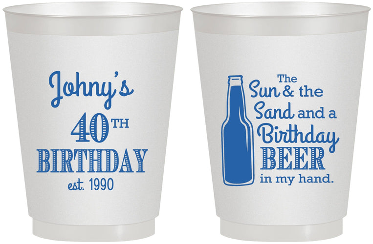 Personalized Birthday 16 oz Frosted Cups - 40th Sun Sand Beer | 20204
