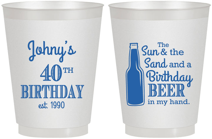 Personalized Birthday 16 oz Frosted Cups - 40th Sun Sand Beer | 20204