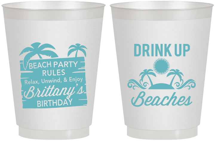 Personalized Birthday 16 oz Frosted Cups - Drink Up Beaches | 20206