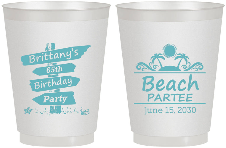 Personalized Birthday 16 oz Frosted Cups - 65th Beach | 20210