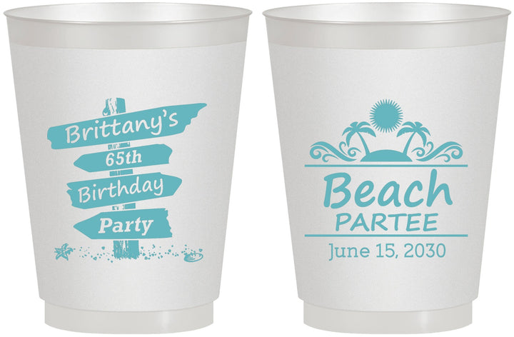 Personalized Birthday 16 oz Frosted Cups - 65th Beach | 20210
