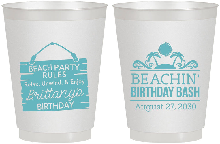 Personalized Birthday 16 oz Frosted Cups - Beach | 20211