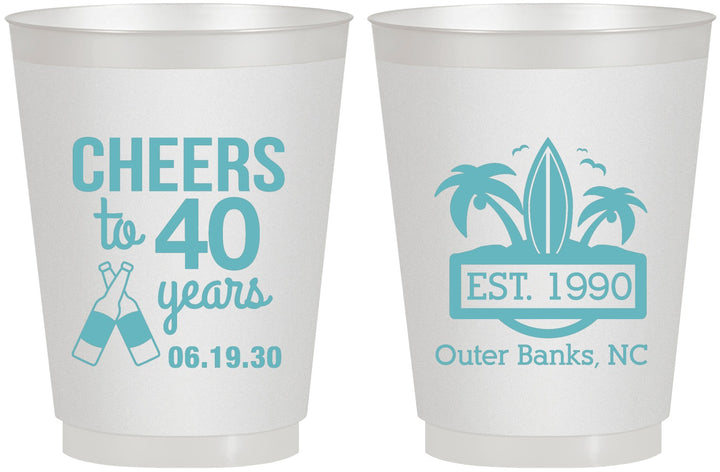 Personalized Birthday 16 oz Frosted Cups - 40th Beach | 20226