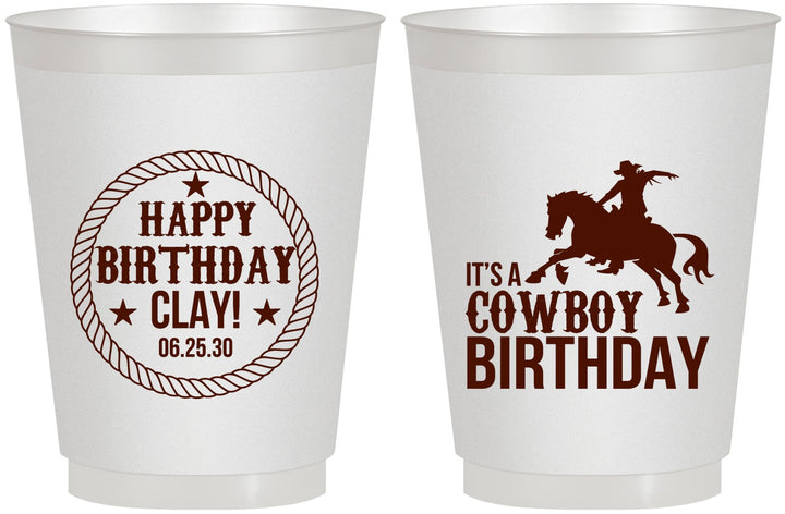 Personalized Birthday 16 oz Frosted Cups - Cowboy | 20229
