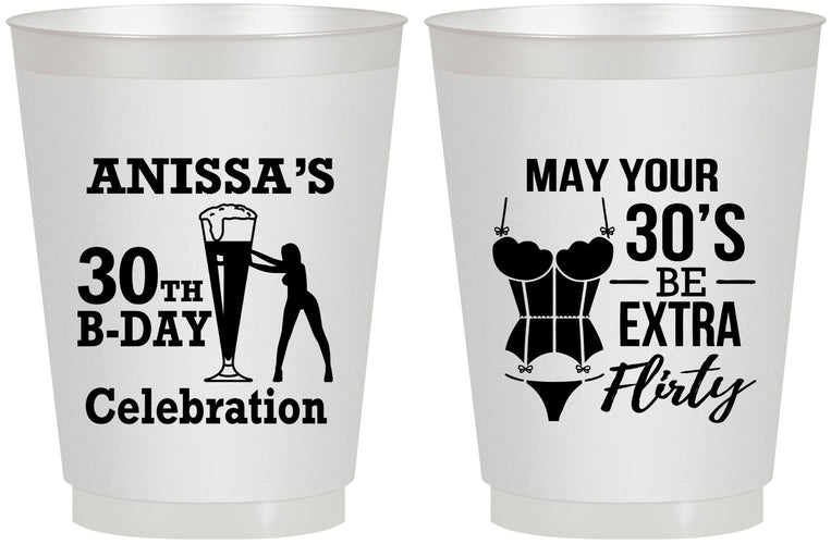 Personalized Birthday 16 oz Frosted Cups - 30th Flirty At Thirty | 20236