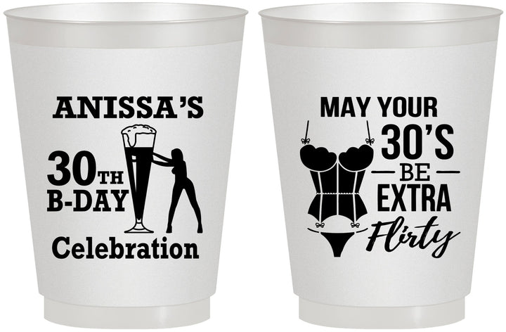 Personalized Birthday 16 oz Frosted Cups - 30th Flirty At Thirty | 20236