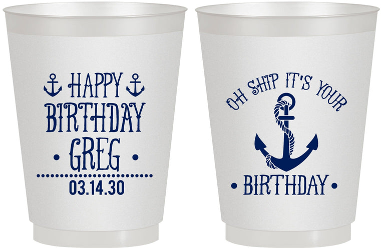 Personalized Birthday 16 oz Frosted Cups - Oh Ship Nautical | 20238
