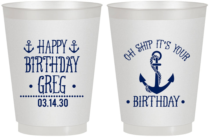 Personalized Birthday 16 oz Frosted Cups - Oh Ship Nautical | 20238