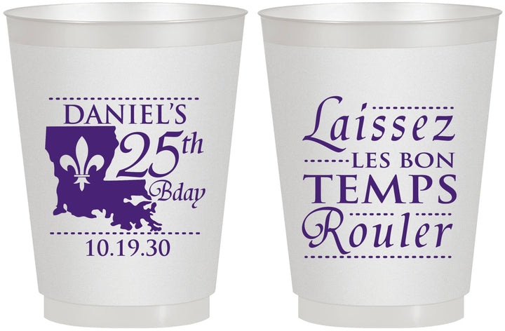 Personalized Birthday 16 oz Frosted Cups - 25th Mardi Gras | 20245