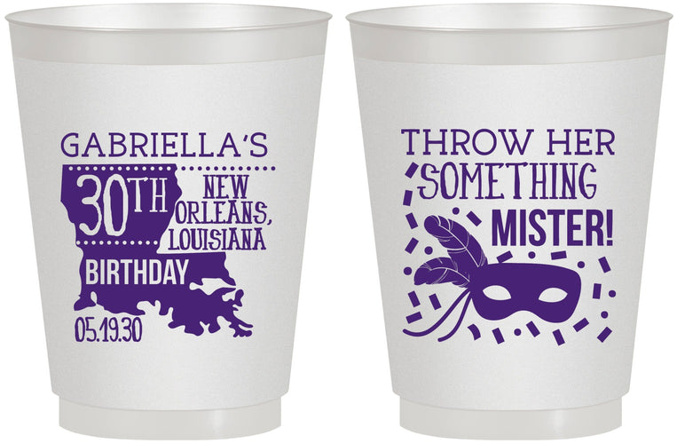 Personalized Birthday 16 oz Frosted Cups - 30th Mardi Gras | 20246